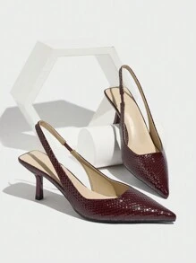 女士高跟鞋，尖头高跟鞋，时尚细跟露跟浅口凉鞋，优雅派对装，优雅猫跟鞋 - 酒紅色 - 查看 8