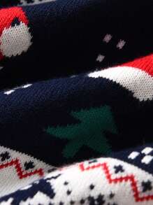 Young Boy Christmas Santa Hat Snowflake Reindeer Pattern Pullover Sweater, Suitable For Spring, Autumn, Winter