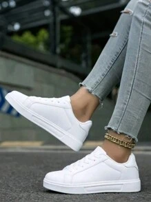 Giày thể thao đế cao thoáng khí màu trắng, giày da lưu hóa phong cách Hàn Quốc, giày tăng chiều cao thời trang cho học sinh - trắng - Xem 5