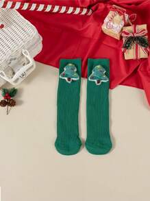 Christmas Kids' Cartoon Character Socks, Red Mid-Calf Stockings For Girls, Suitable For Autumn/Winter