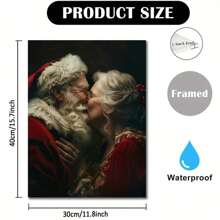 1 幅带框节日圣诞老人和圣诞夫人帆布画：温馨圣诞墙饰，适合家居装饰，防水且细节丰富 - 彩色 - 查看 3