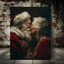 1 幅带框节日圣诞老人和圣诞夫人帆布画：温馨圣诞墙饰，适合家居装饰，防水且细节丰富 - 彩色 - 查看 1