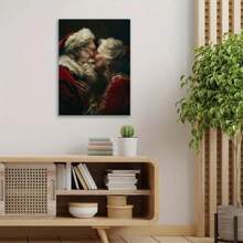 1 幅带框节日圣诞老人和圣诞夫人帆布画：温馨圣诞墙饰，适合家居装饰，防水且细节丰富 - 彩色 - 查看 5