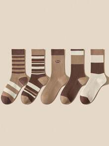 1 đôi tất gân đa năng dài đến giữa bắp chân cho nữ, phong cách đại học cho mùa thu/đông - Nhiều màu - Xem 1