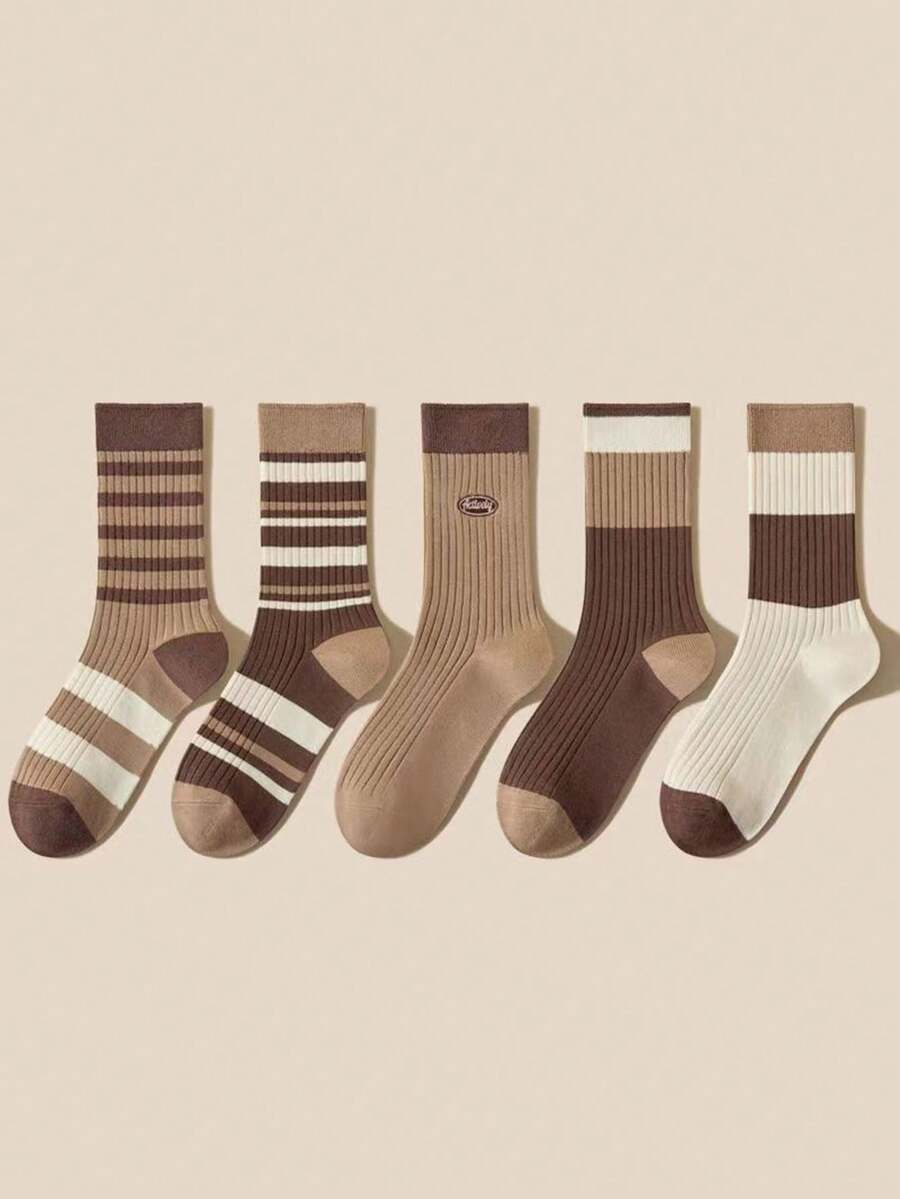 1 đôi tất gân đa năng dài đến giữa bắp chân cho nữ, phong cách đại học cho mùa thu/đông - Nhiều màu - Xem 1