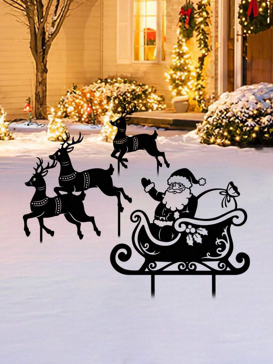 1 chiếc Cọc sân vườn nghệ thuật bằng sắt hình tuần lộc đen Giáng sinh sáng tạo, Cọc sân bằng kim loại hình hươu 8,8 inch, thích hợp để trang trí bãi cỏ sân vườn Giáng sinh - màu đen - Xem 1