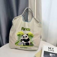 1pc New High-End Fashion Bag With Elegant Embroidery, Spacious Nylon Tote Shoulder Bag For Women