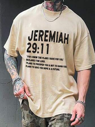 Men Plus Size Crew Neck Short Sleeve Letter Slogan Print Minimalist T-Shirt, Casual Everyday Wear, Emo