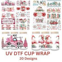 Bộ 10 miếng dán cốc UV Dtf thiết kế Giáng sinh - Miếng dán chuyển 3D chống thấm nước cho cốc, chai và đồ thủy tinh - Bộ đồ thủ công tự làm với nhiều thiết kế khác nhau - B02-10PCS - Xem 1