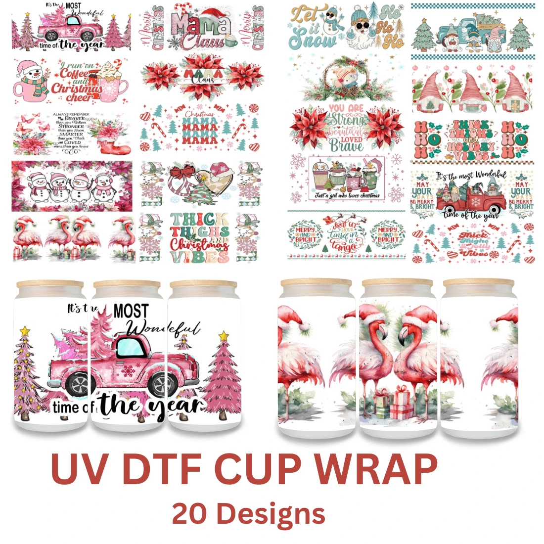 Bộ 10 miếng dán cốc UV Dtf thiết kế Giáng sinh - Miếng dán chuyển 3D chống thấm nước cho cốc, chai và đồ thủy tinh - Bộ đồ thủ công tự làm với nhiều thiết kế khác nhau - B02-10PCS - Xem 1