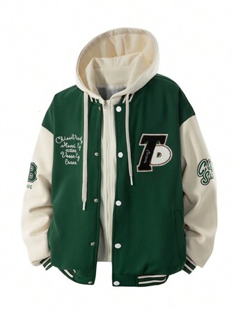 Women's Baseball Jacket Casual Couple Style Loose Fit Sporty Bomber Jacket, Fashionable For Spring And Autumn