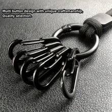 Creative Niche Black Metal Braided Keychain With Multiple Hooks, New Fashion Pants Hanging Accessory, Simple Style Waist Hanging Key Chain For Men Car Accessories Bag Charm Backpack For School Cute Goth Y2k - Swimming Black Bracelet With Round Ring Buckle + 5 Hanging Buckles - View 5