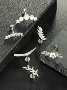 1-6pcs 16G Cartilage Earring Set Stainless Steel Flower Opal CZ Stud Earrings Flat Back Cartilage Conch Helix Piercing Jewelry For Women Valentines,Mom,Mother,Mother's Day,Gift