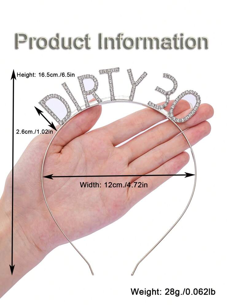 简约时尚的生日皇冠，DIRTY 30，完美的生日配饰，锌合金发箍，以及镶有水钻的生日发箍。 - 銀色 - 查看 6