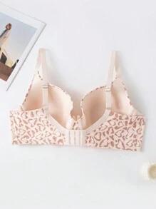 Women's Flesh-Tone Heart Print Underwire Lingerie Bra With Reinforced Shoulder Straps And 3-Hook Closure - Baby Pink - View 9