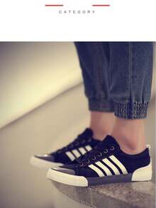 Giày thể thao vải canvas màu đen thời trang & sành điệu cho nam, đế dày chống trượt bền thời trang đơn giản đa năng giày thể thao thường ngày cổ điển - màu đen - Xem 3