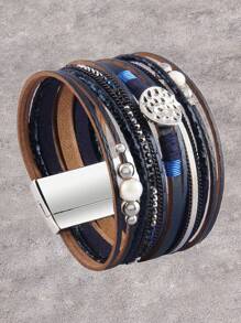 1 件女士合金装饰海滩风格奢华串珠手链，优雅个性化串珠手链，圣诞礼物 - 皮革 - 查看 1