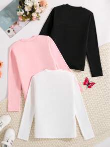 3件套少女秋季时尚印花圆领长袖T恤，柔软舒适，适合户外玩耍和青少年穿着。 - 彩色 - 查看 2