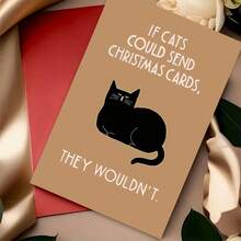 1 张创意趣味圣诞主题贺卡，非常适合猫爱好者，幽默的节日气氛，适合任何场合，独特的商品 - 紅色 - 查看 3