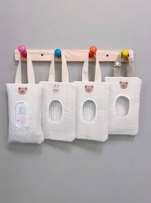 1pc Cartoon Rabbit Pattern Cute Tissue Holder For Car, Portable Handheld Storage Bag With Drawstring