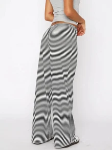 Women Striped High Waist Palazzo Pants, Casual Commuter Versatile Fashionable Elegant Comfortable Long Trousers
