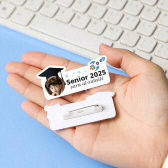 1pc Customized Name Tag, Photo, Occupation Personalized Name Badge, Teacher Name Badge, Nurse Name Badge, Teacher Gift, Nurse Gift, Graduation Gift, Graduation Lapel Pin, 2025 Graduation Lapel Pin - Brooch Badge, Back To School Season,Customized Brooch,End Of Summer, Colorful,Cute,Adorable,Funny,Kawaii,Y2K,Stylish,Unisex,Casual,Custom,Personalized,Unique,Customized,Ideal Gifts For Him,Ideal Gifts For Her,Her,Boyfriend,Girlfriend,Family,Friends,Delicate Romance,For Office,For School,For Classroom,For Teacher Gifts,For University,For Colleague,For Dorm Rooms