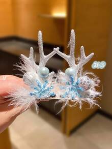 2 件女孩蓝色装饰白色蓬松鹿角发夹 - 彩色 - 查看 7