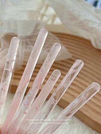 1pc Smoke Pink Nail Art Liner Brush With Cap, Nail Salon Construction French Tip Draw Line Pen, Nail Art Tool For LED Lamp Curing