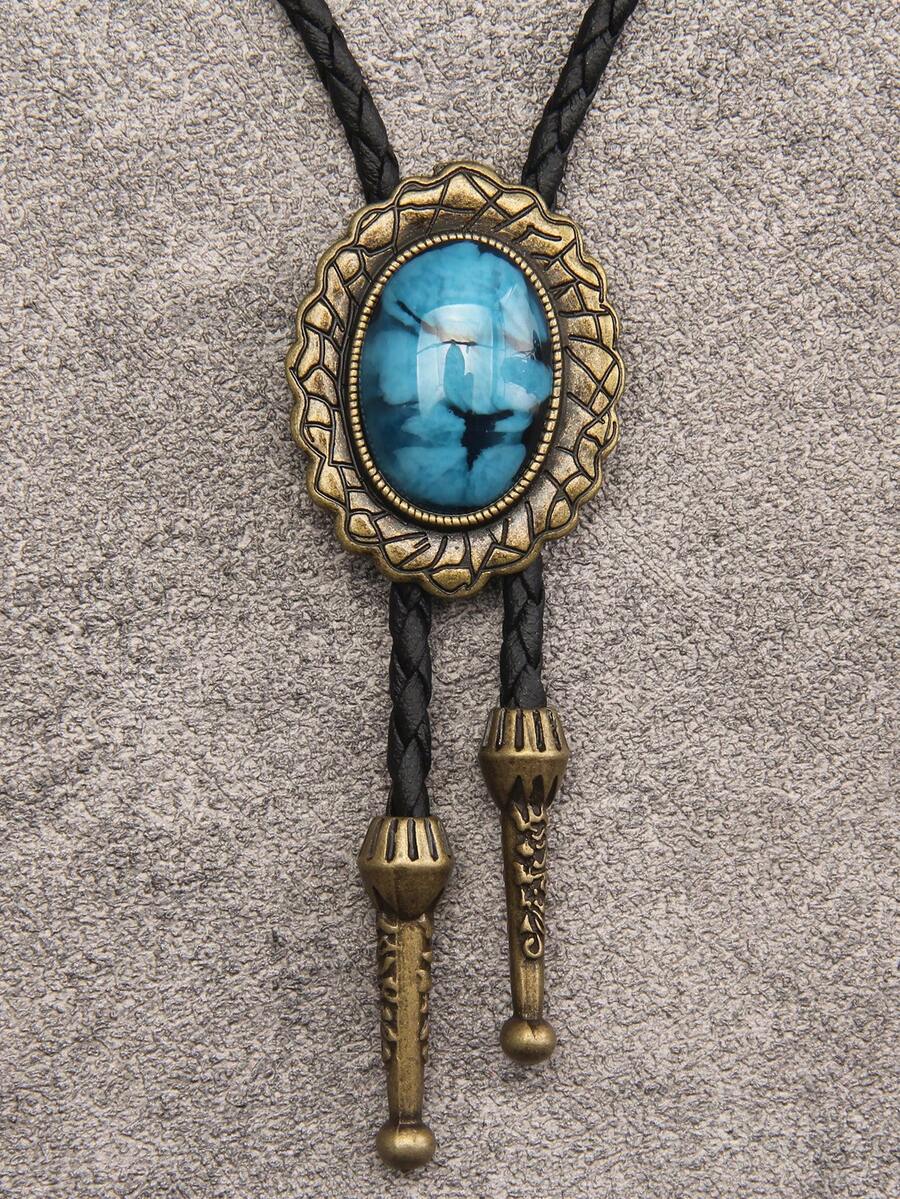 1 chiếc vòng cổ nơ nhựa màu xanh lam, dây chuyền kim loại trang trí phong cách cổ điển sang trọng, phù hợp cho nam giới, phụ kiện dây chuyền áo len - Vòng cổ nơ hợp kim nhựa - Xem 1