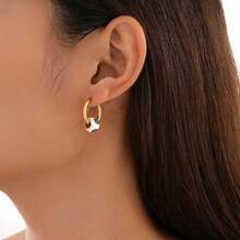 1 Cặp thời trang thép không gỉ mạ vàng 18K hình mắt quỷ màu xanh lam, bông tai tròn, thích hợp cho phụ nữ đeo hàng ngày - Vàng - Xem 3