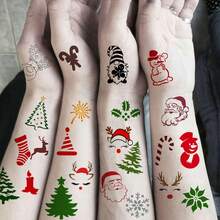 Bộ 11 khuôn xăm tạm thời theo chủ đề Giáng sinh, phun nhũ, hình xăm giả sáng tạo tự làm cho Halloween, đêm Giáng sinh, ngày lễ, tiệc trang điểm sân khấu, nghệ thuật trên cơ thể và khuôn mặt - Đen và trắng - Xem 3