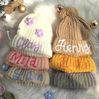 1pc Customized Youth Winter Hat With Embroidered Name Soft Warm Comfortable Youth Girl Beanie Toddler Outdoor Hat Accessories For Christmas Gift For Gift For Youth,Colorful,Cute,Adorable,Funny,Kawaii,Y2K,Stylish,Unisex,Casual,Custom,Personalized,Unique,Customized,Ideal Gifts For Him,Ideal Gifts For Her,Her,Boyfriend,Girlfriend,Family,Friends,Apparel Accessories,Halloween Edit, Urban Chill