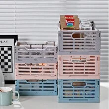 1 件塑料桌面收纳篮，可折叠储物箱，条纹零食收纳盒，可堆叠，适用于厨房、客厅、冰箱 - 彩色 - 查看 2