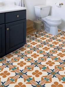 9 buc. Autocolante din vinil cu imprimare florală vintage, detașabile, rezistente la apă, autoadezive, rezistente la umiditate, potrivite pentru bucătărie, baie, dormitor, birou, școală - portocaliu/gri/negru, 7,87 inchi * 7,87 Inchi/11,81 * 11,81 inci