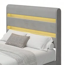 [King/Queen/Full Size +Black /White/Beige ] Upholstered Platform  Hydraulic Storage Bed, Lift Up Storage Bed With RGB LED Light, PU Leather Headboard And Footboard, No Box Spring Needed, White - Xám + Gỗ + Kim loại + Đầy đủ - Xem 7
