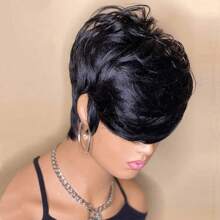 Elegant Pixie Cut Wig For Women Short Layered Style Straight Hair Human Hair Wigs For Women Brazilian Virgin Straight Wigs Rose Net Cap Full Machine Made Wigs Short Wig For Women Pixie Wigs Human Hair Glueless Wig For Daily Wear, Love Gift, Valentine's Day