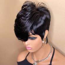 Elegant Pixie Cut Wig For Women Short Layered Style Straight Hair Human Hair Wigs For Women Brazilian Virgin Straight Wigs Rose Net Cap Full Machine Made Wigs Short Wig For Women Pixie Wigs Human Hair Glueless Wig For Daily Wear, Love Gift, Valentine's Day