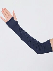2 件套运动纯色围巾女式头巾带手套女士大号纯色长款伊斯兰速效头巾阿拉伯围巾头巾蝴蝶网布透气冰冷感冬季秋季 - 藏蓝色 - 查看 4