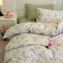 4 件套花卉/小猫可爱印花柔软舒适床上用品套装，包括 1 个羽绒被套、1 个床笠、2 个枕套 - 彩色 - 查看 20