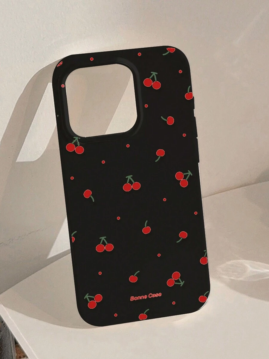 1pc White Background With Red Cherry Decor Phone Case Compatible With Apple Smartphones Waterproof Shockproof Anti-Fall Scratch Resistant - Multicolor - View 1