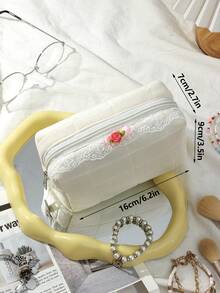 白色枕头1个，花卉格纹绗缝化妆包，时尚休闲便携化妆包，多功能大容量收纳袋，可装钱包、口红、卫生巾、硬币、钥匙、耳塞、有线耳机、数据线、充电器等，适合女性、糖果爱好者、护士、女学生，节日礼物 - 白色 - 查看 7