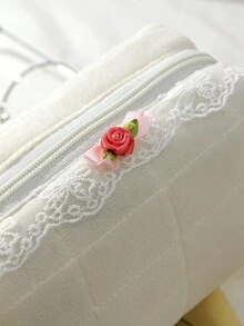 白色枕头1个，花卉格纹绗缝化妆包，时尚休闲便携化妆包，多功能大容量收纳袋，可装钱包、口红、卫生巾、硬币、钥匙、耳塞、有线耳机、数据线、充电器等，适合女性、糖果爱好者、护士、女学生，节日礼物 - 白色 - 查看 5