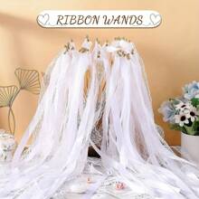 10pcs Ribbon Wands With Bell Flower Wands, Wedding Party Celebration Festival Decorations (White) Party Favors Room Decor Bride Gifts Birthday Graduation Birthday Decorations Party Decorations Bachelorette