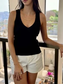 V-NECK TANK TOP KNITTED MODAL SUMMER NEW COLLECTION - màu đen - Xem 1