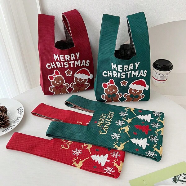 1 pezzo Borsa natalizia creativa e carina, borsa lavorata a maglia per autunno/inverno, borsa regalo, "Ping'an Fruit", borsa ampia per festività, adatta come regalo per ragazze, idee regalo natalizie creative