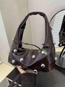 秋冬新款时尚，新款Y2K甜美酷炫女包，街头时尚铆钉单肩腋下包，可斜挎，Y2K包包，2000年代时尚风格，哥特朋克女包 - 咖啡棕 - 查看 1