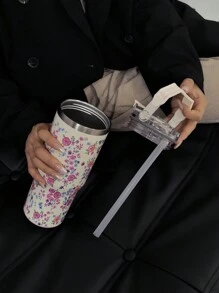 1 件 900 毫升/33.44 盎司花卉系列保温杯，防漏旅行杯，带手柄和吸管，双饮水盖，适合旅行、户外、健身房、返校节礼物 - 彩色 - 查看 10