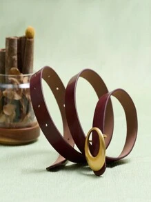 High-End Fashion Urban Lady Gold Plated Burgundy Leather Belt, Versatile For Various Occasions: Casual, Elegant, Business, Party, Vintage, Sexy, Cute, Aristocratic Summer, School Fall, Autumn, Halloween