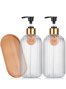 GAONLY 2Pcs 16 Oz Soap Dispenser With Bamboo Pump, Refillable Hand Soap Dispenser With Vertical Stripe, Premium Bathroom Soap Dispenser For Kitchen & Bathroom.Halloween Christmas Gift Home Bathroom Decor Fall Decor Back To School - Clear - View 3