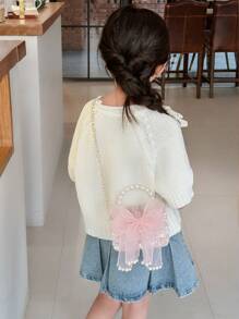 1pc Girls Polyester Cartoon Bow Pattern Crossbody Bag, Cute Design For Outdoor Use